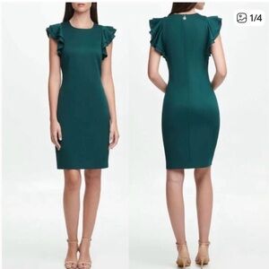 Tommy Hilfiger Emerald Green Midi Dress with Ruffle Sleeves